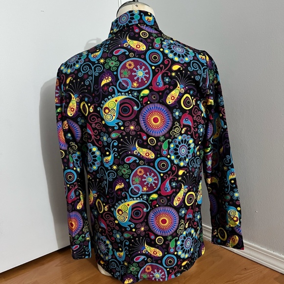Men's Shirt Casual Tops Colorful Nightclub Blouse Long Sleeve Large - Picture 3 of 5